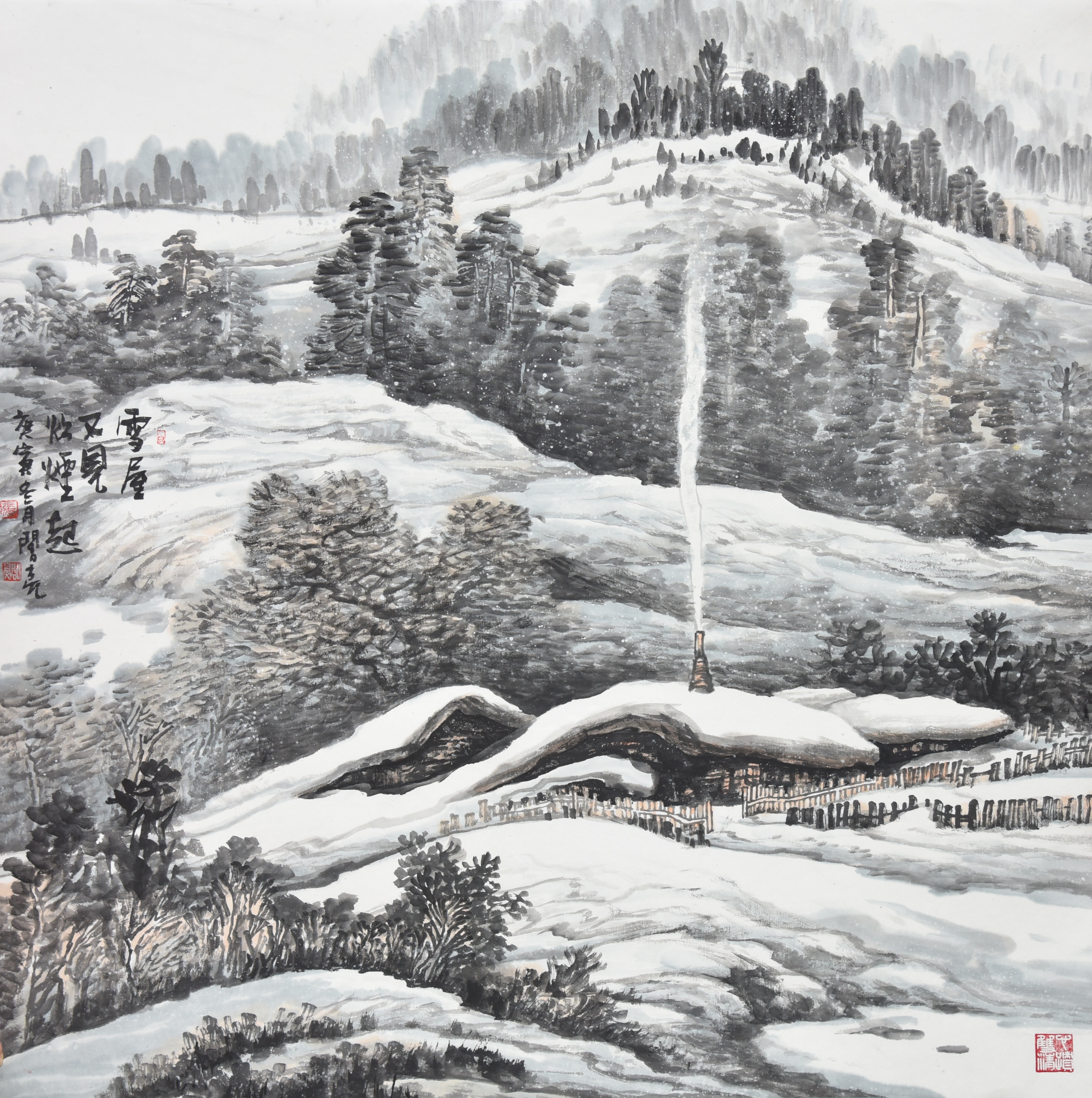 雪屋又见炊烟起90x90cm.jpg